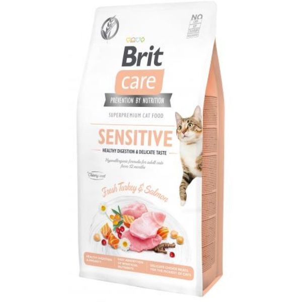 Brit Care Cat Grain-Free Sensitive - Сухий беззерновий корм з індичкою та лососем для дорослих котів з чутливим травленням 171281/0693 фото