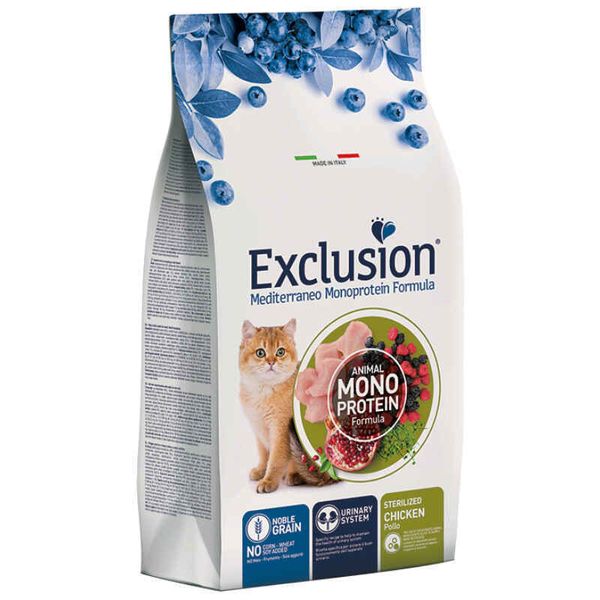 Exclusion Noble Grain Cat Sterilized Chicken - Монопротеиновый сухой корм с курицей для взрослых стерилизованных котов всех пород 9195 фото