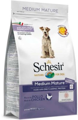 Schesir Dog Medium Mature - Сухой монопротеиновый корм с курицей для пожилых или малоактивных собак средних пород ШСПСК3 фото