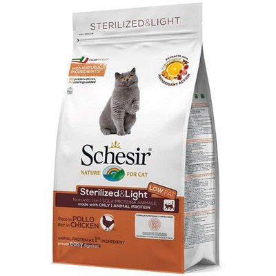 Schesir Cat Sterilized & Light - Сухой монопротеиновый корм с курицей для стерилизованных кошек и кастрированных котов, для котов склонных к полноте ШКВСК0.4 фото