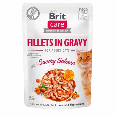 Brit Care Fillets in Gravy Savory Salmon - Вологий корм "Філе в соусі" з пікантним лососем для котів 100530/0525 фото